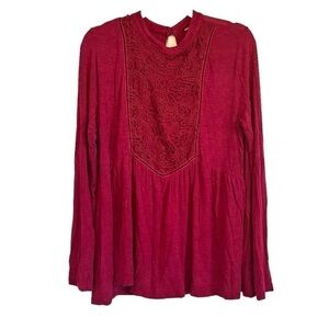 Deep pink long sleeve swing blouse with intricate thread embellishment size L